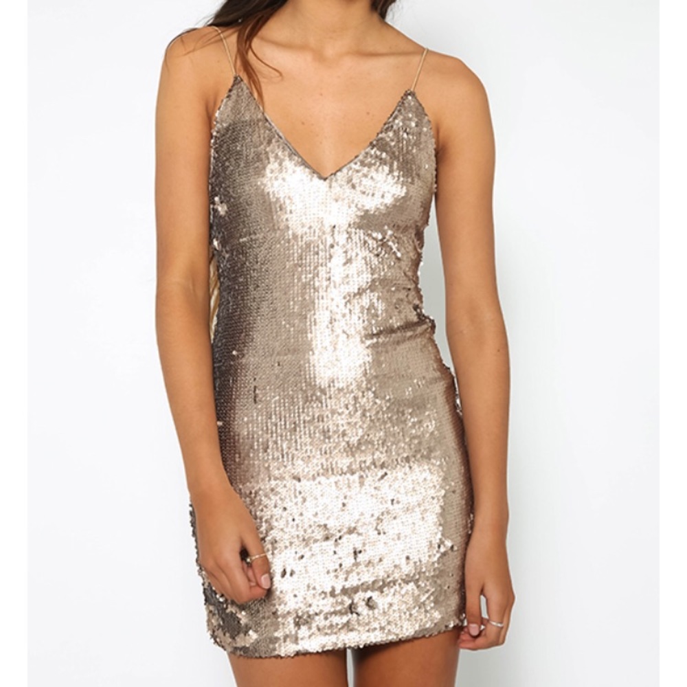 Gold Backless Sequin Mini Dress